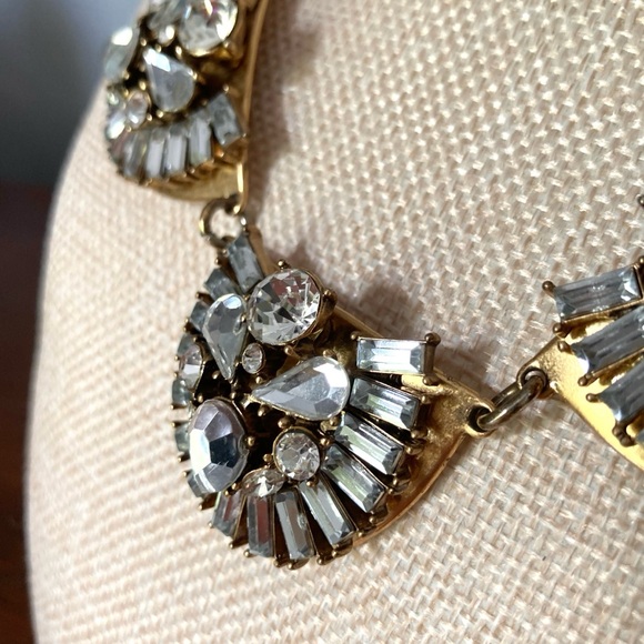 RELISTED J. Crew Art Deco Style Rhinestone Statement Necklace Antique Goldtone - Picture 5 of 12